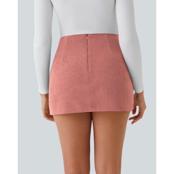 Halara High Waisted Corduroy Casual Skirt Sz Large Pink Invisible Zipper 2-in-1 - Picture 2 of 9